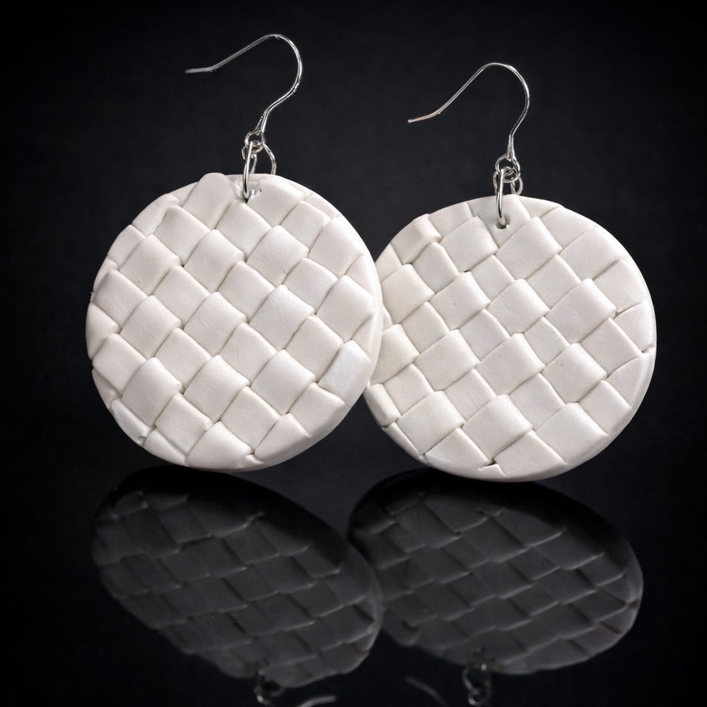 Woven Texture Circle Drop Earrings, Lightweight Fashion Jewelry,‎ White